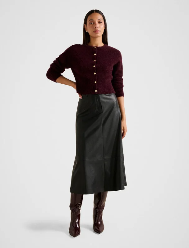 JAELYN Vegan Leather Midi Skirt